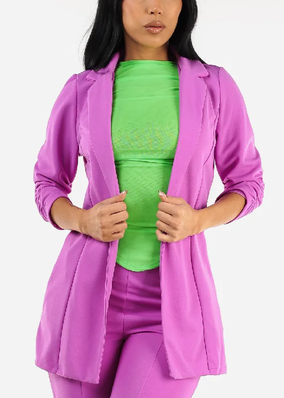 Formal Open Front Quarter Sleeve Blazer Purple