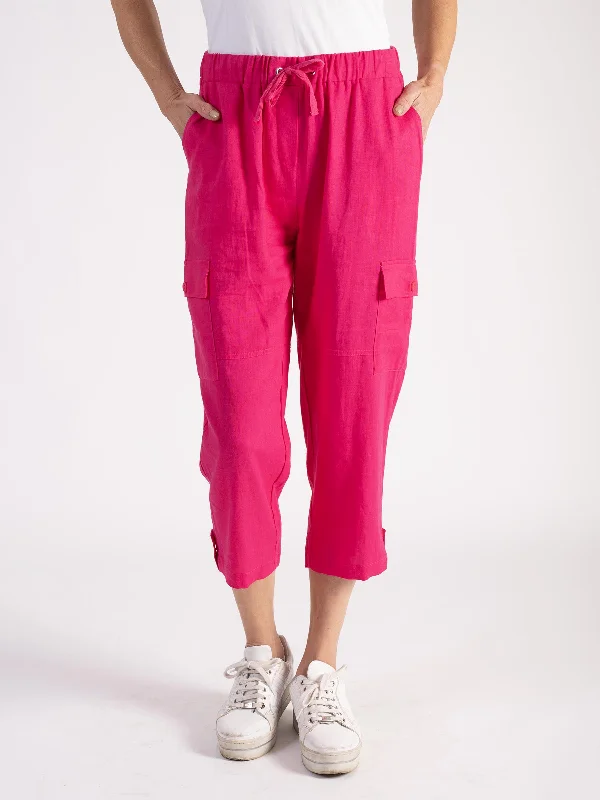 Fucshia Linen Mix Trousers With Pockets