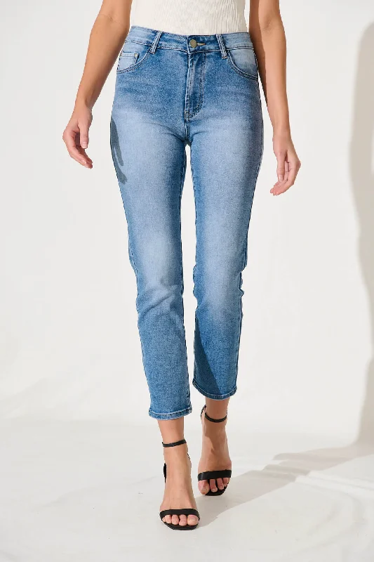 Gateway Mid Rise Straight Leg Crop Jean In Blue Denim