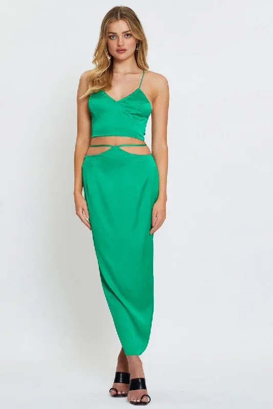 Green Slip Skirt Maxi Satin