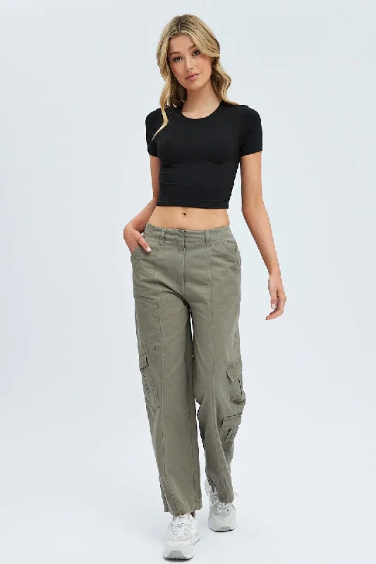 Grey Cargo Pants Low Rise