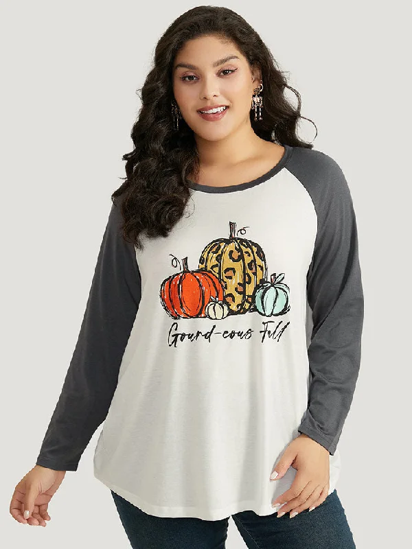 Halloween Pumpkin & Letter Print Raglan Sleeve T-shirt