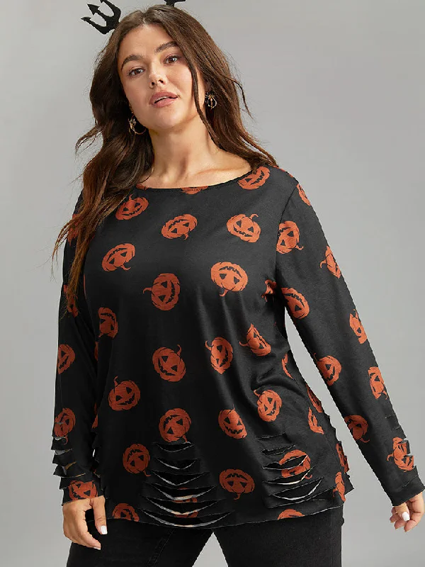 halloween-pumpkin-print-distressed-t-shirt