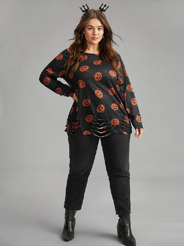 halloween-pumpkin-print-distressed-t-shirt