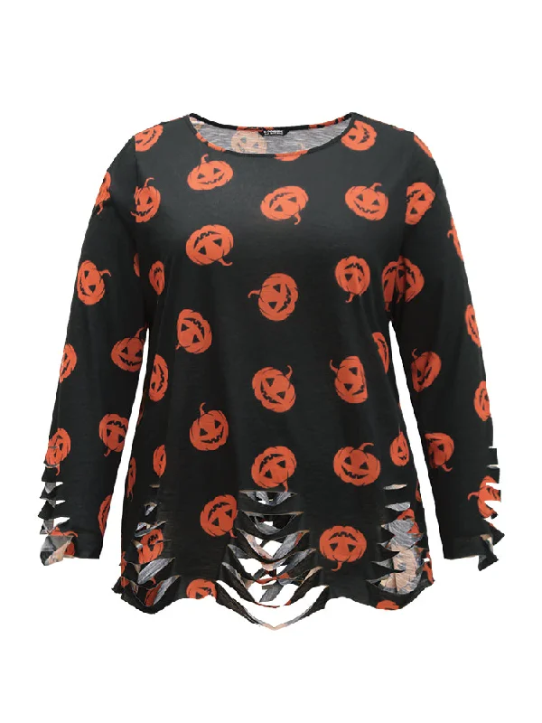 halloween-pumpkin-print-distressed-t-shirt