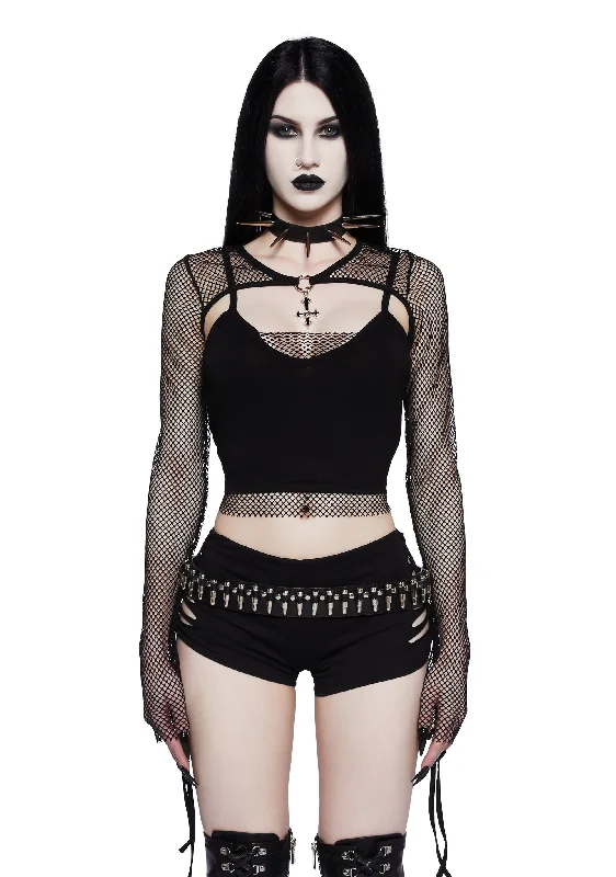 Heavy Metal Lover Fishnet Cami And Shrug Set