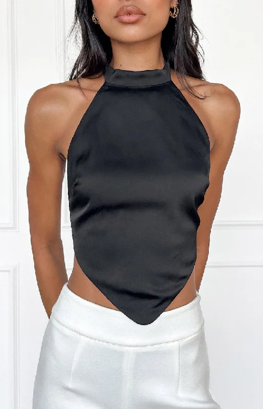 laylee-black-high-neck-satin-top