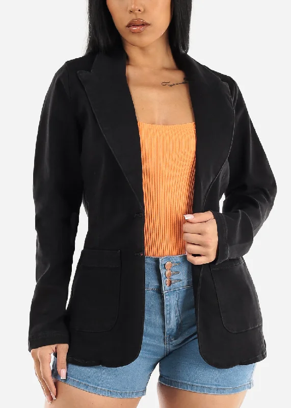 Long Sleeve Black Denim Blazer w Pockets