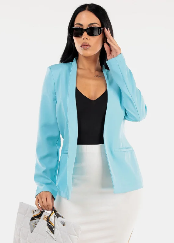 Long Sleeve Open Front Blazer Aqua