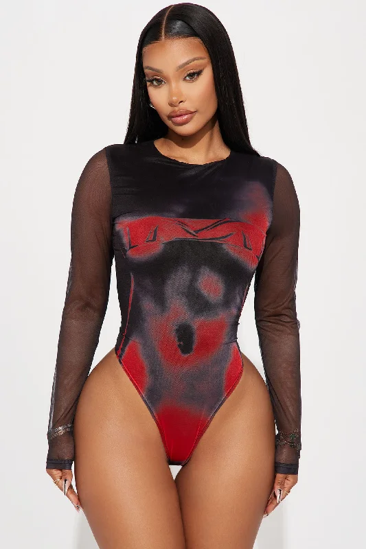 Losing Control Mesh Bodysuit - Red/combo