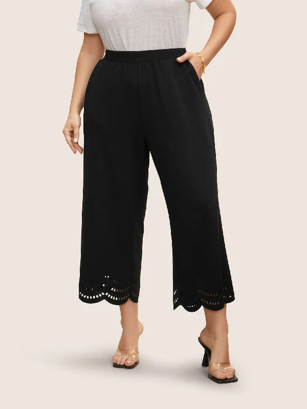 Medium stretch Laser Cut Elastic Waist Pants