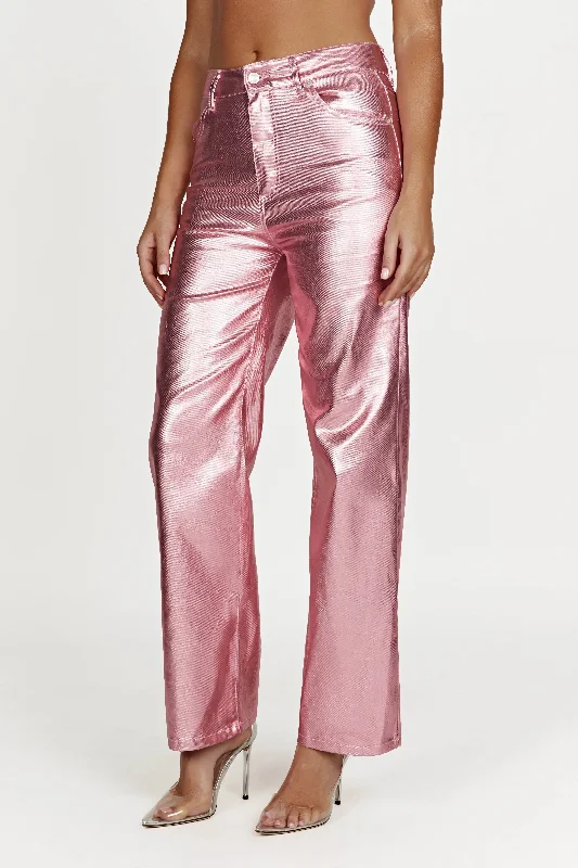 Minnie Metallic Straight Jean - Metallic Pink