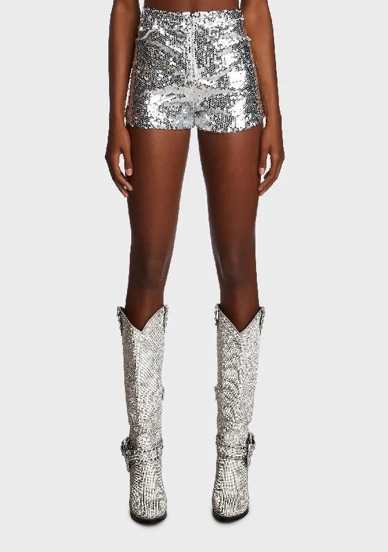 Moonlit Seduction Sequin Shorts - Silver