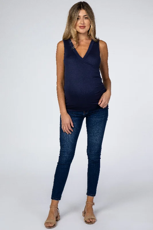 navy-crossover-ruched-maternity-nursing-tank