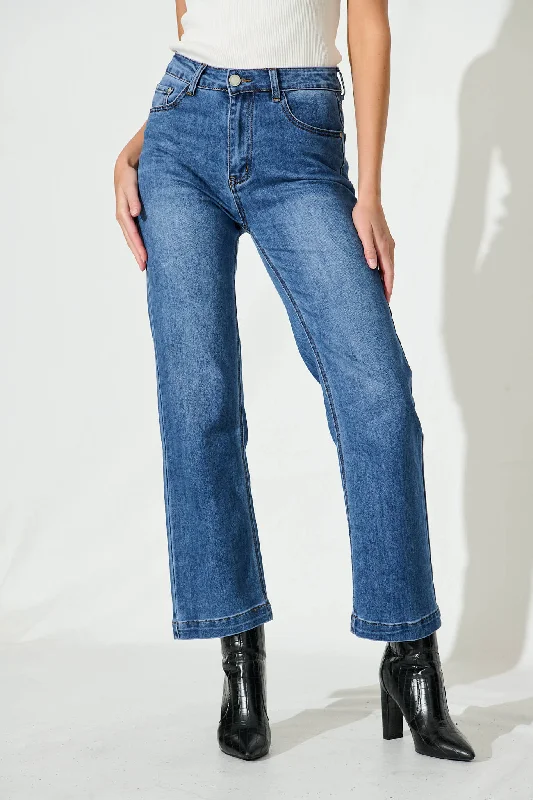 Newton High Rise Straight Leg Jean In Mid Blue Denim