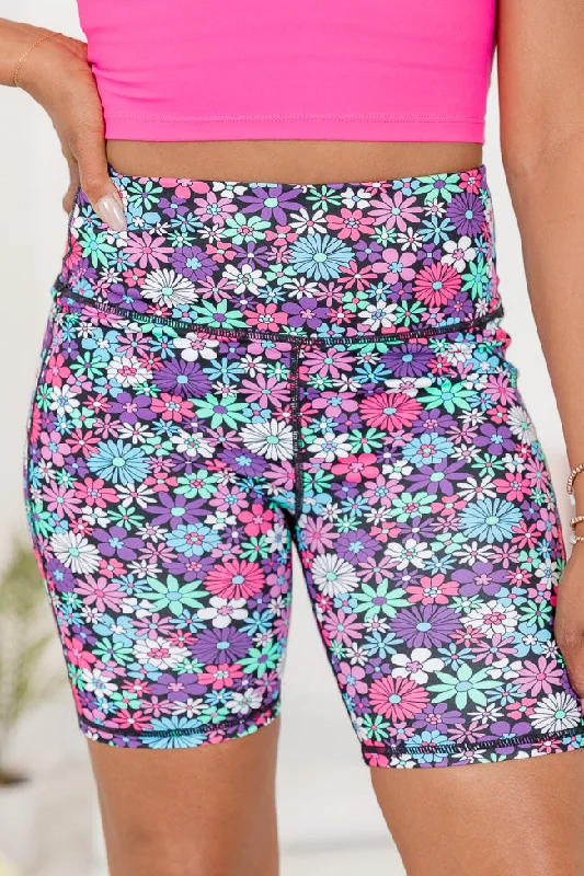 On The Bright Side Black Floral Biker Short