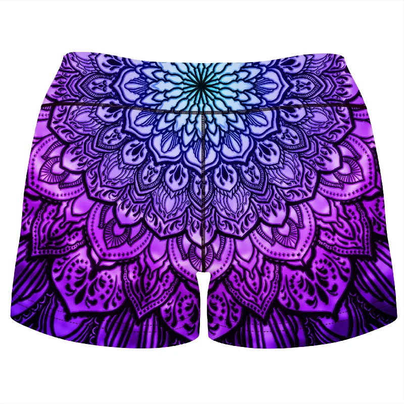 ornate-mandala-purple-high-waisted-womens-shorts