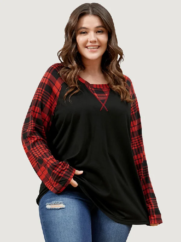 Plaid Patchwork Bell Sleeve Long Tee