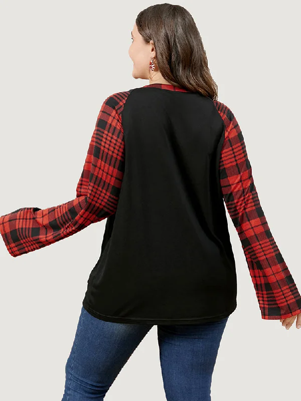 plaid-patchwork-bell-sleeve-long-tee