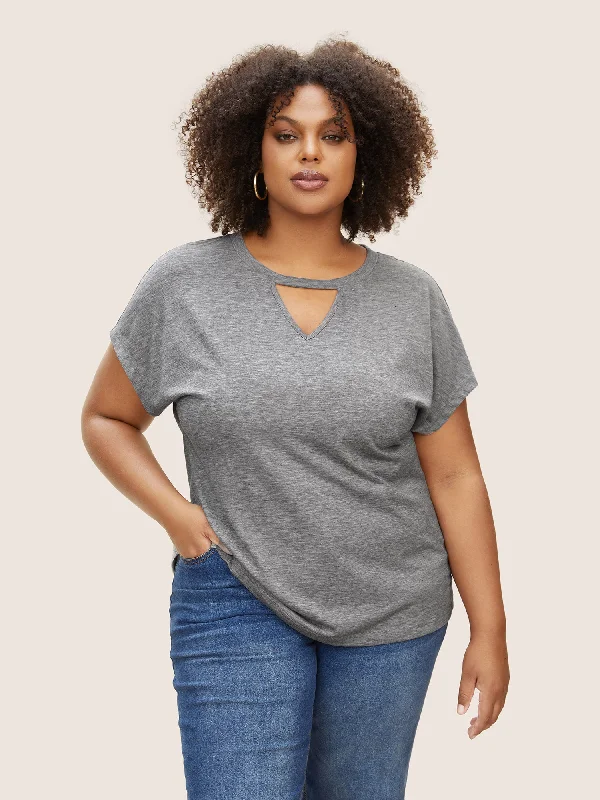 Plain Heather Keyhole Dolman Sleeve T-shirt