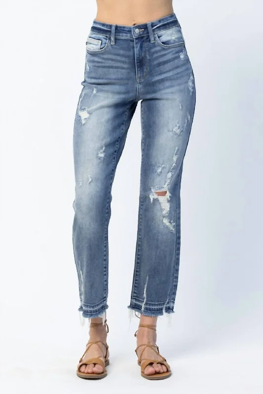 Release Hem High Waist Ankle Straight Jean In Medium Wash