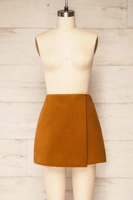 Ressie Caramel | Asymmetrical Felt Mini-Skort