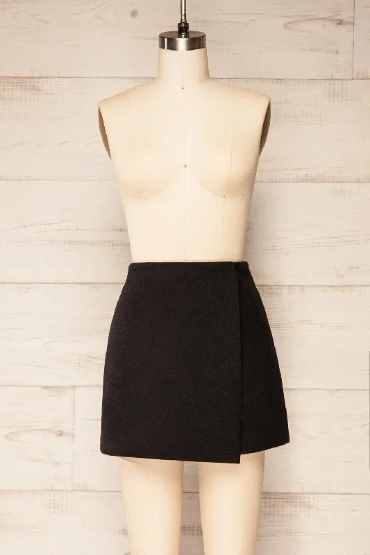 Ressie Black | Asymmetrical Felt Mini-Skort