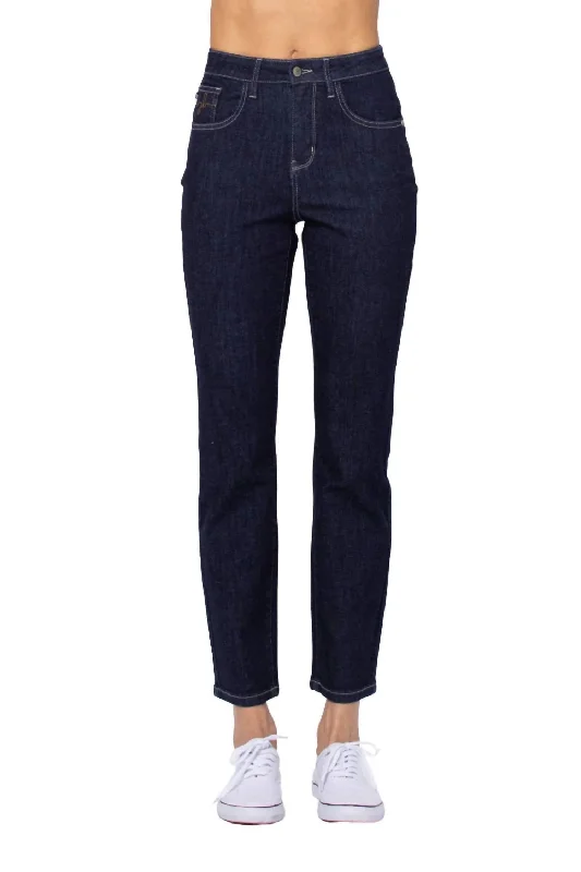 Rinse Wash High Waist Mom Jean In Dark Blue