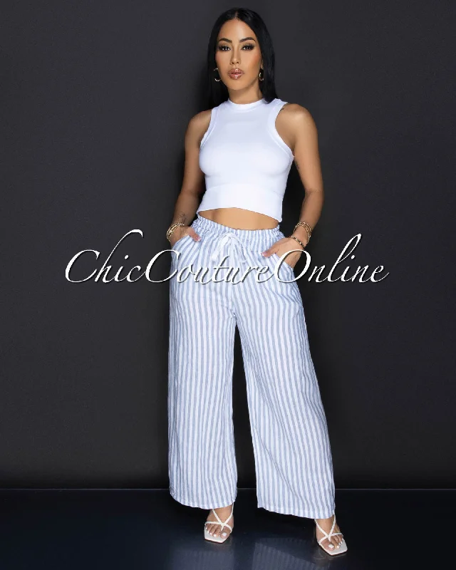 Rodna Blue White Stripe Linen Pants