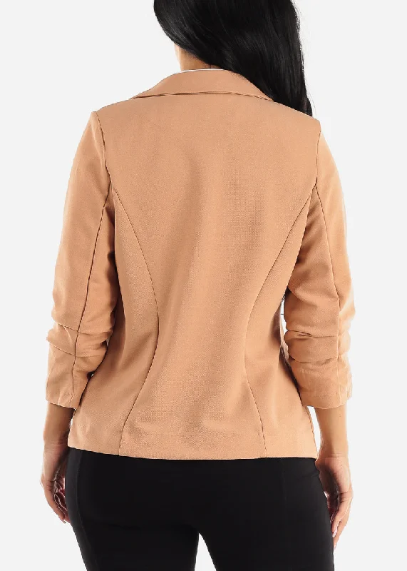 ruched-quarter-sleeve-open-front-blazer-khaki-hmj21053khaki