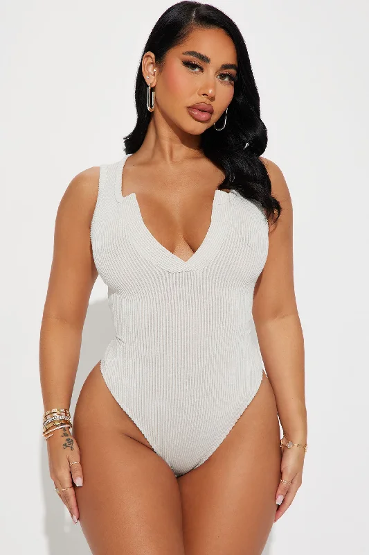 Running Errands Ribbed Bodysuit - Stone