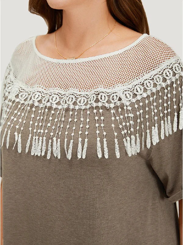 solid-roll-sleeve-lace-fringe-trim-t-shirt