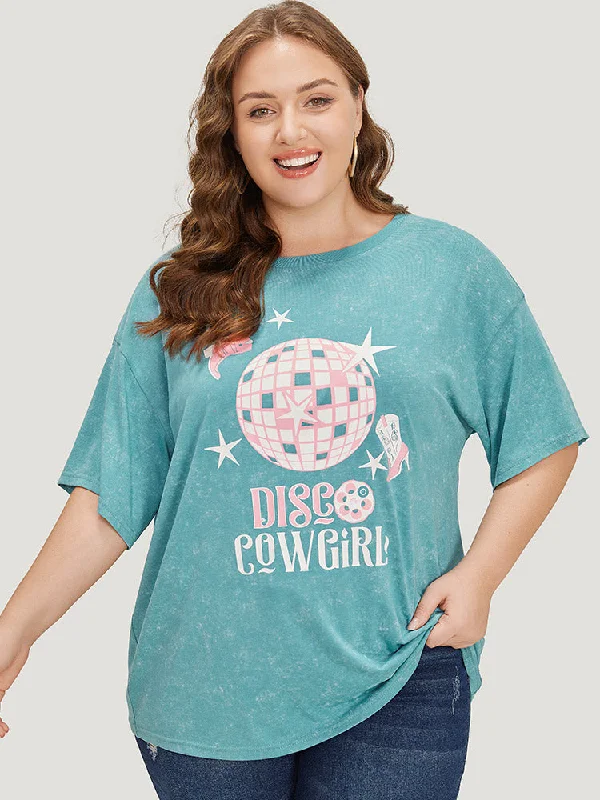 Star & Boots Print Heather Graphic T-shirt