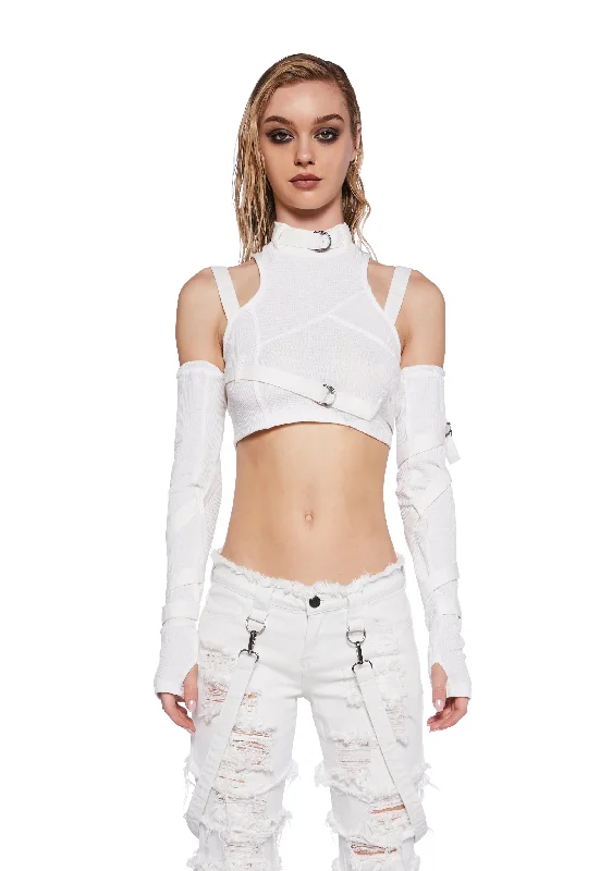 Pitch Strappy Ribbed Crop Tank And Glove Set - White