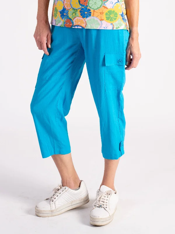 Turqoise Linen Mix Trousers With Pockets