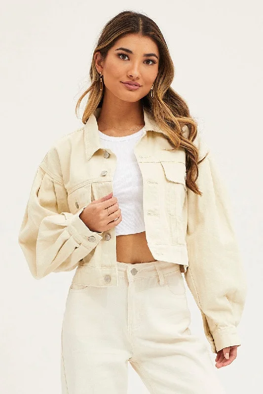 White Demin Jacket Long Sleeve Crop